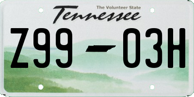 TN license plate Z9903H