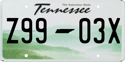 TN license plate Z9903X