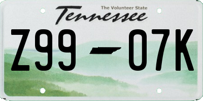 TN license plate Z9907K