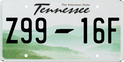 TN license plate Z9916F