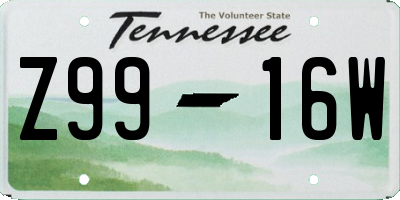 TN license plate Z9916W
