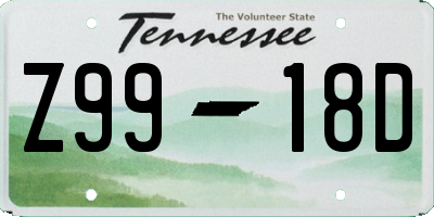 TN license plate Z9918D
