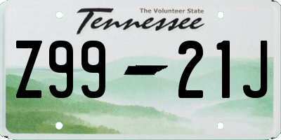 TN license plate Z9921J