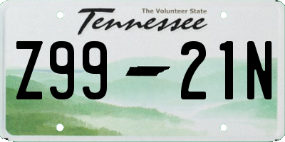 TN license plate Z9921N