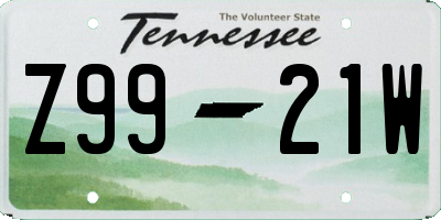 TN license plate Z9921W