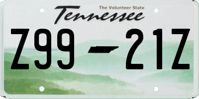 TN license plate Z9921Z