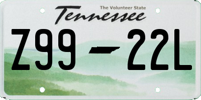 TN license plate Z9922L