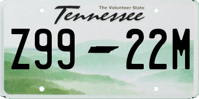 TN license plate Z9922M