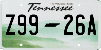 TN license plate Z9926A