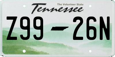 TN license plate Z9926N