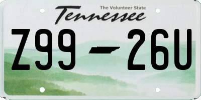 TN license plate Z9926U