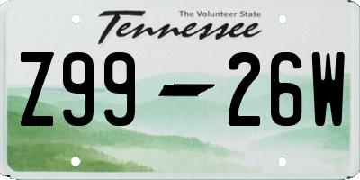 TN license plate Z9926W