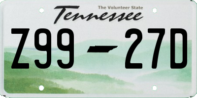 TN license plate Z9927D