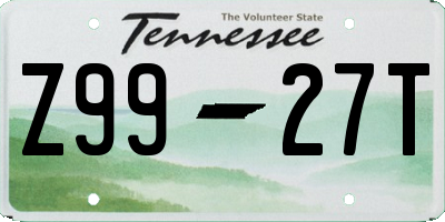 TN license plate Z9927T