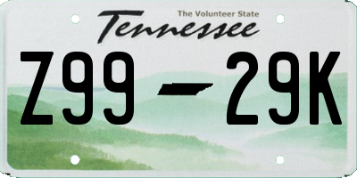 TN license plate Z9929K