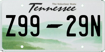 TN license plate Z9929N