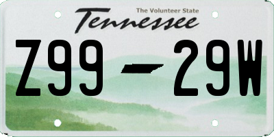 TN license plate Z9929W