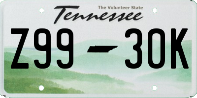 TN license plate Z9930K