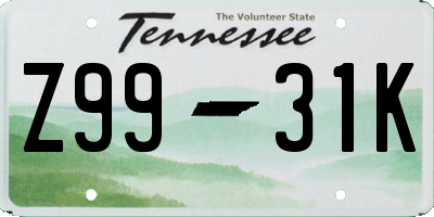 TN license plate Z9931K