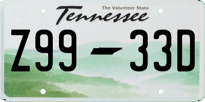 TN license plate Z9933D