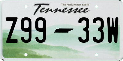 TN license plate Z9933W