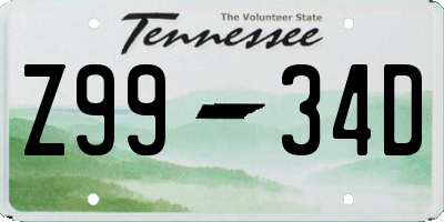 TN license plate Z9934D