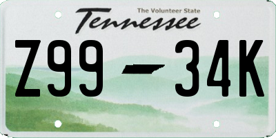 TN license plate Z9934K