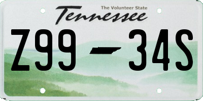 TN license plate Z9934S