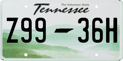 TN license plate Z9936H