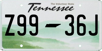 TN license plate Z9936J