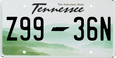TN license plate Z9936N