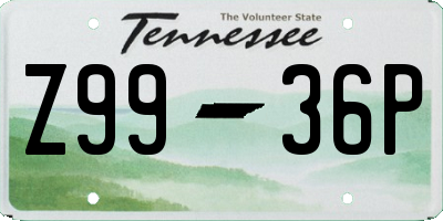 TN license plate Z9936P