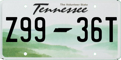 TN license plate Z9936T