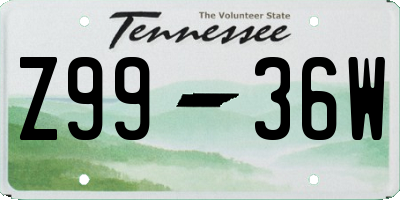 TN license plate Z9936W