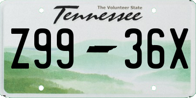 TN license plate Z9936X