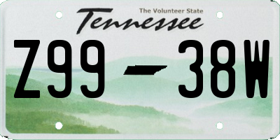 TN license plate Z9938W