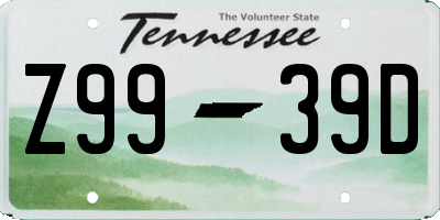 TN license plate Z9939D