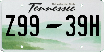 TN license plate Z9939H