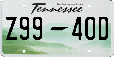 TN license plate Z9940D