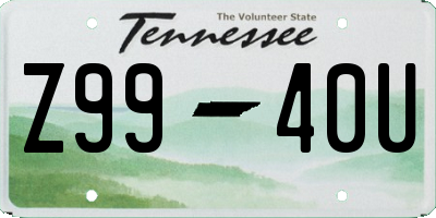 TN license plate Z9940U