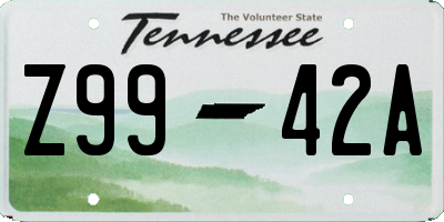 TN license plate Z9942A