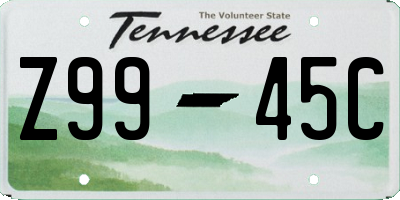 TN license plate Z9945C