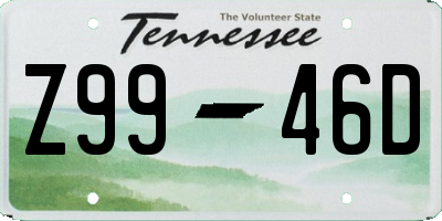 TN license plate Z9946D