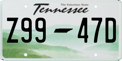 TN license plate Z9947D