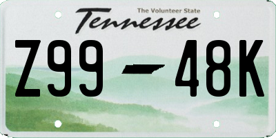 TN license plate Z9948K