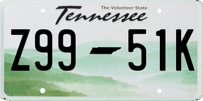 TN license plate Z9951K