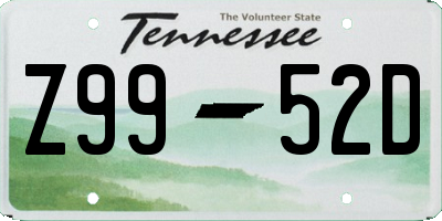 TN license plate Z9952D