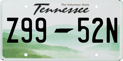 TN license plate Z9952N