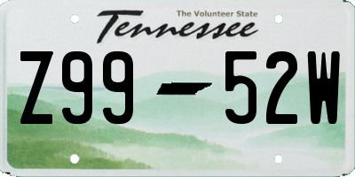 TN license plate Z9952W