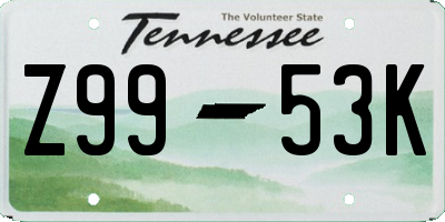 TN license plate Z9953K